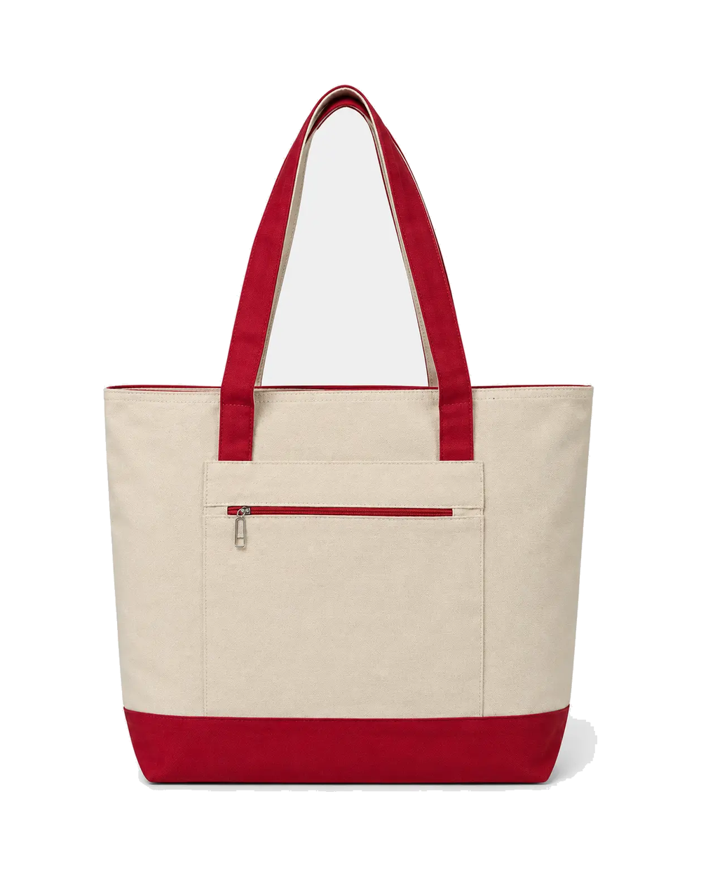  Red Canvas w/ Zippers large canvas tote bag