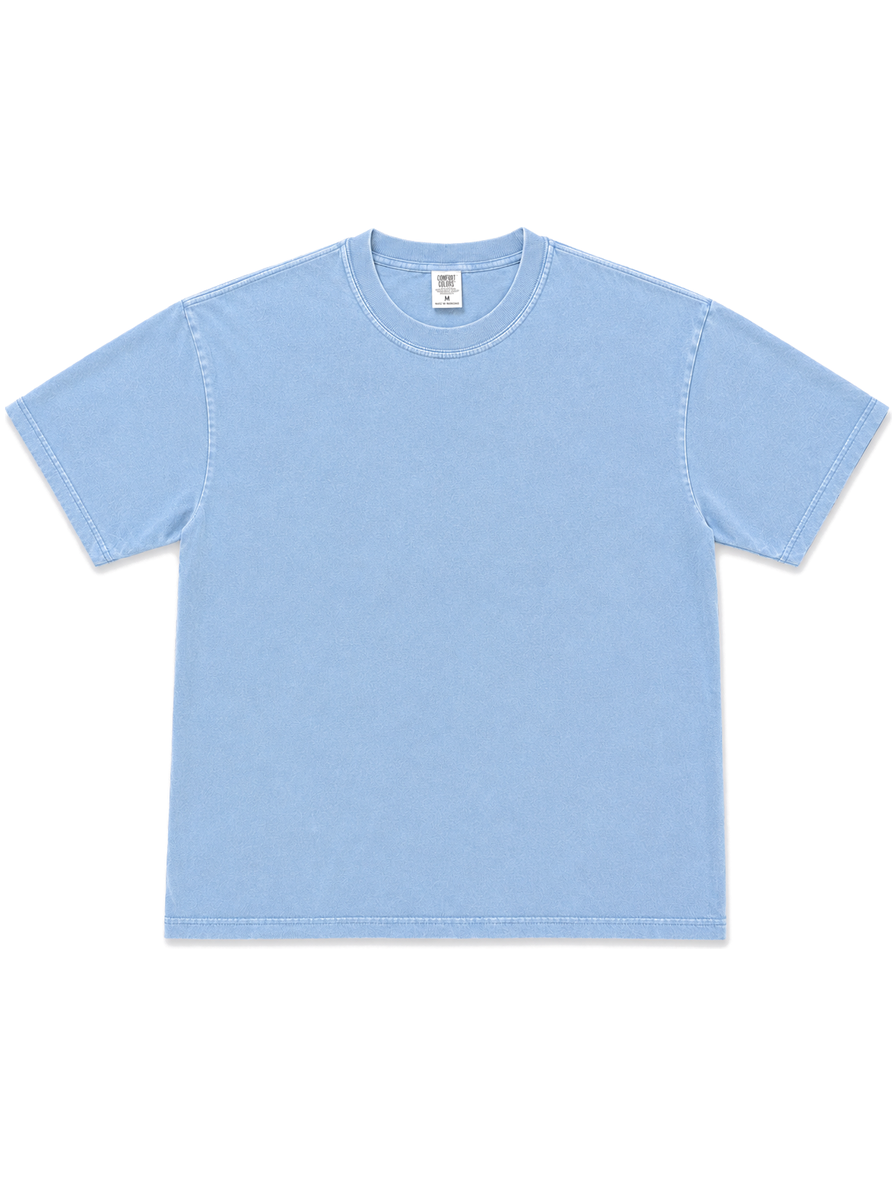 Sky Blue vintage-wash tee, front view