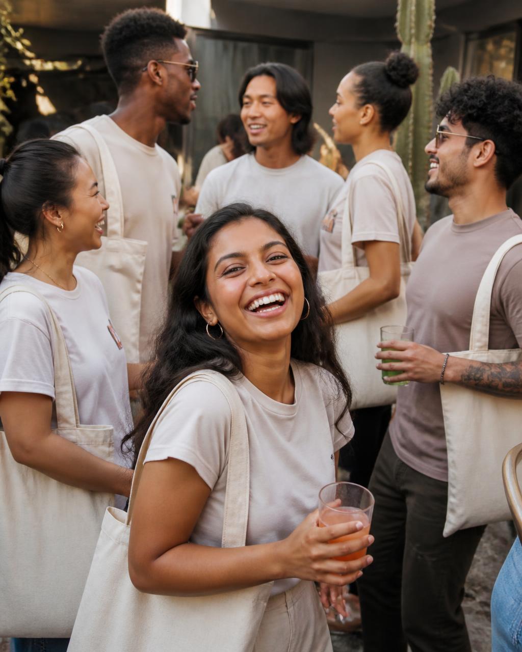 A group wearing matching custom tees together